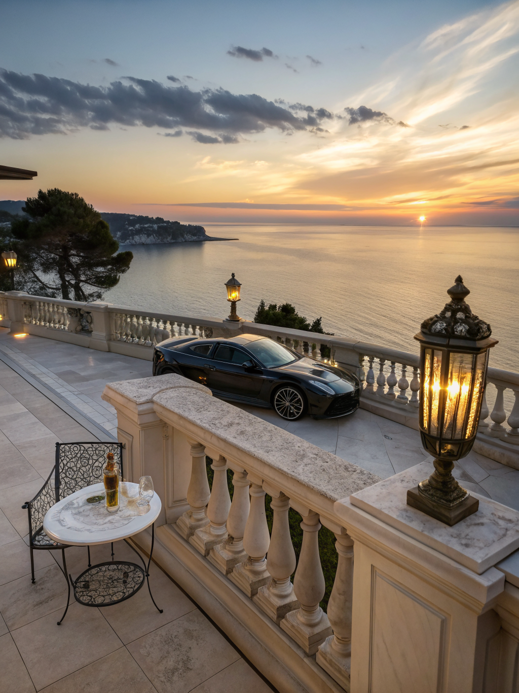 Littoral de Monaco, marina de luxe et falaises au coucher du soleil