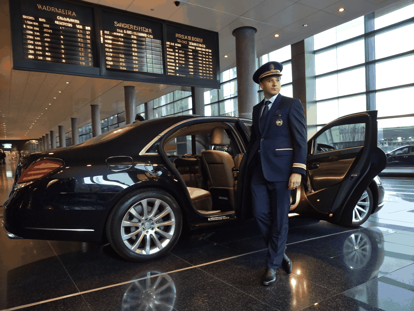 Chauffeur privé accueillant un passager à l'aéroport de Genève