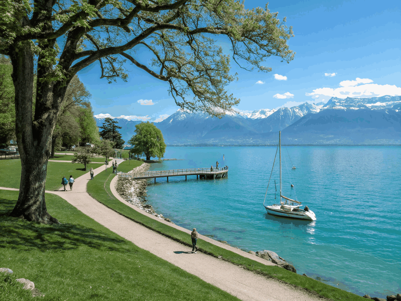 Vue panoramique sur les rives du lac Léman