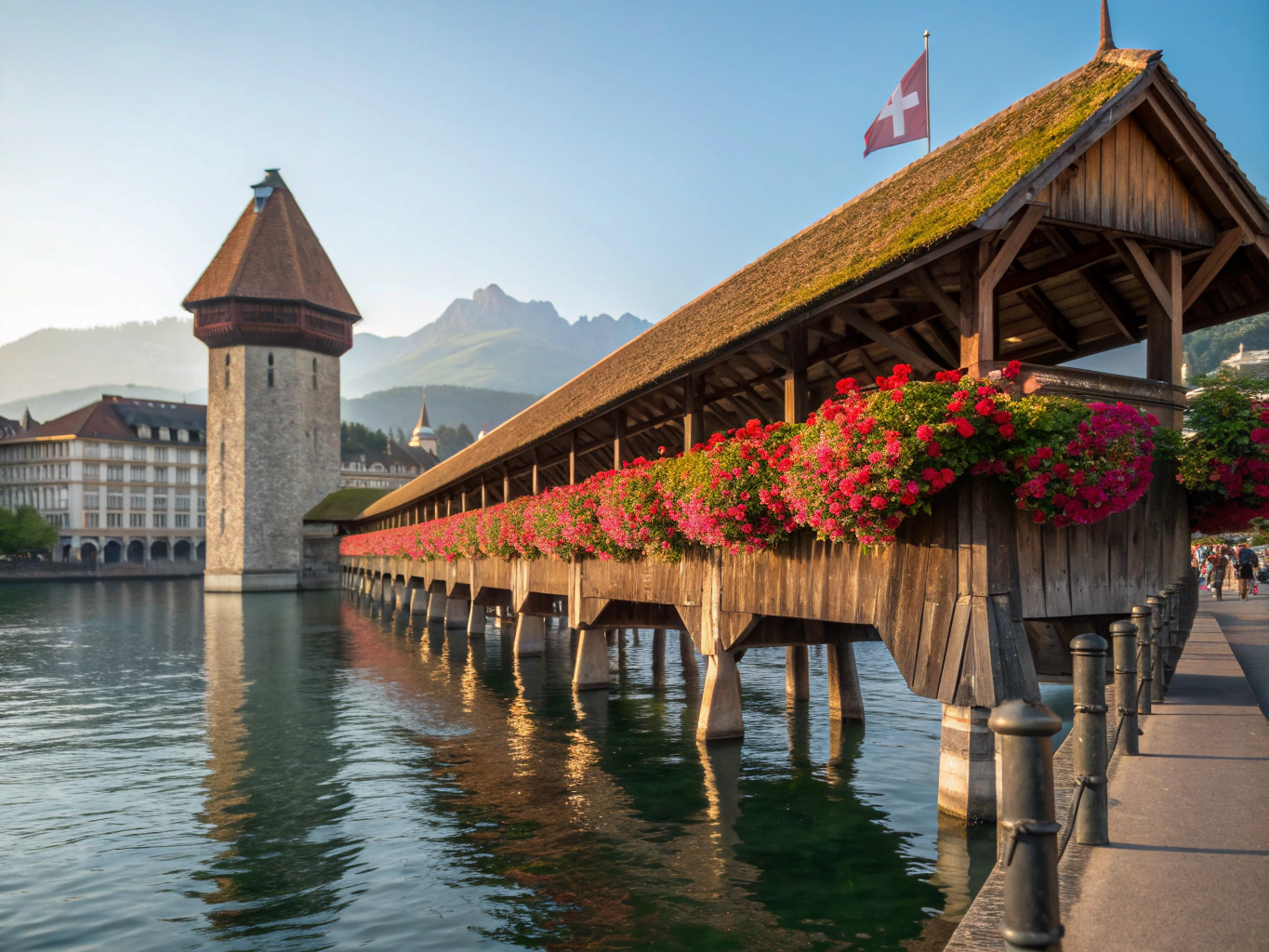Service de transfert de prestige avec chauffeur privé près du Pont de la Chapelle à Lucerne