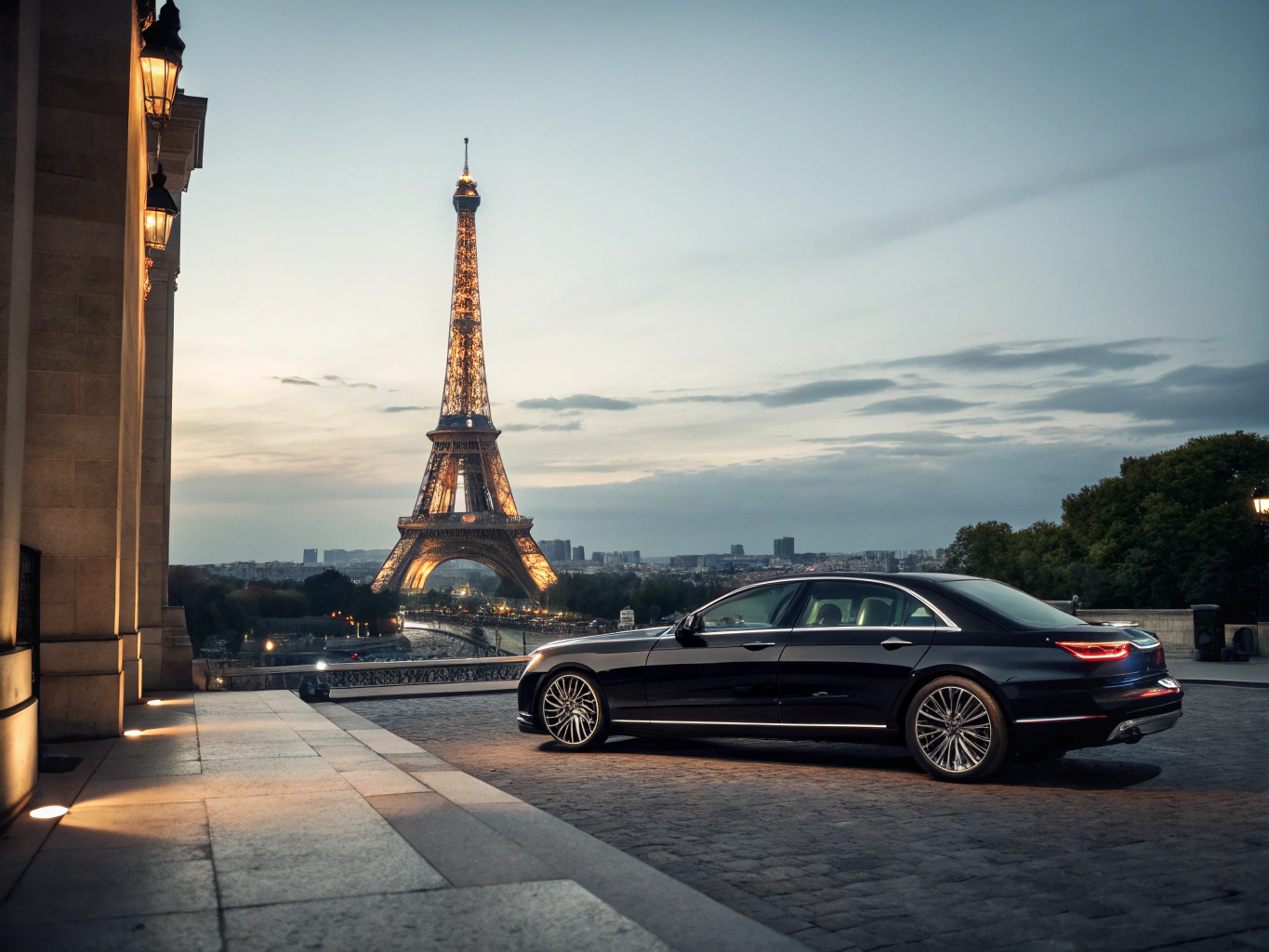 Chauffeur privé de prestige avec vue sur la Tour Eiffel à Paris