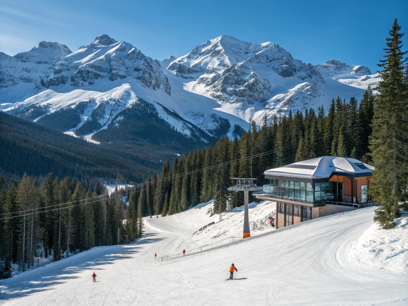 Plateau ensoleillé et pistes de ski de Crans-Montana face aux Alpes valaisannes