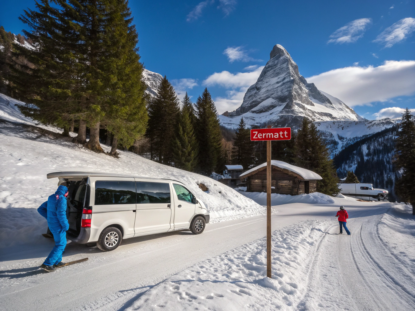 Vue majestueuse sur le mont Cervin et le village de Zermatt sous la neige